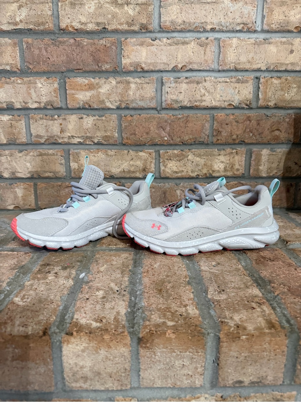 Under Armour Light Gray Sneakers with Coral & Teal Accents